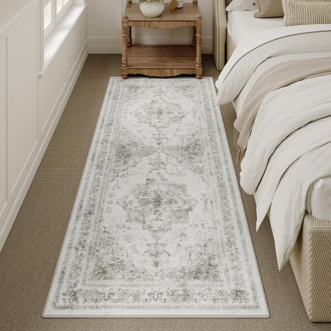 Vintage Tapis Couloir 60x180cm Gris Lavable en Machine Rug Cuisine,Chambre Enfant Rugs, Descente de Lit,AntidéRapant Carpet,Mangerd Carpets,Interieur Doux Poil Ras,Bureau (1/5)