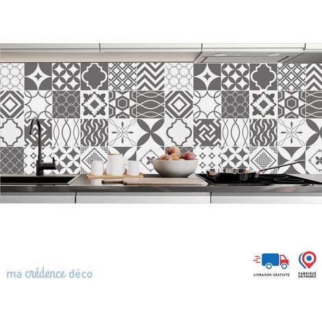 Crédence : Carreaux ciment gris foncé et blanc - Alu composite - 60 - 180 (1/3)