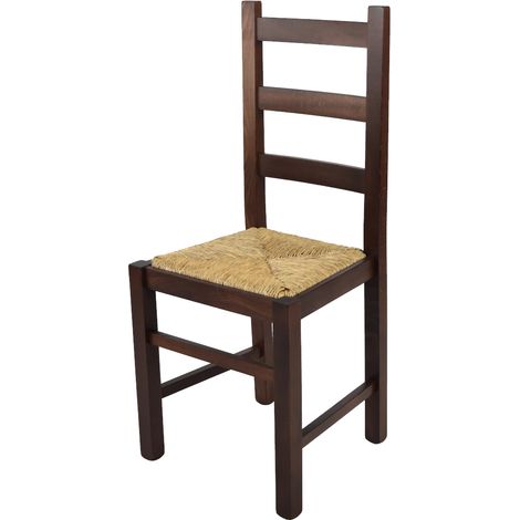 Tommychairs - Chaise RUSTICA pour cuisine, bar et salle à manger, robuste structure en bois de hêtre peindré en couleur noyer foncé et assise en paille (1/5)