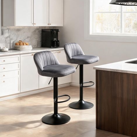 Tabouret de bar design réglable en hauteur avec dossier gris (1/5)