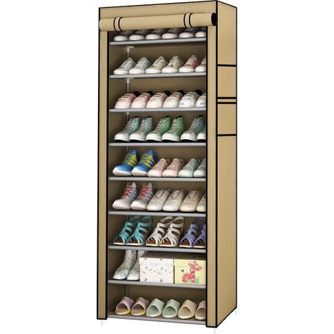 Youyijia 10 Tier Shoes Rack with Dustproof Cover 160 58 28cm Dustproof Shoes Cabinet Storage Organiser Holds 27 Pairs Shoe Rack Stand for Hallway Living Room(Brown) (1/5)