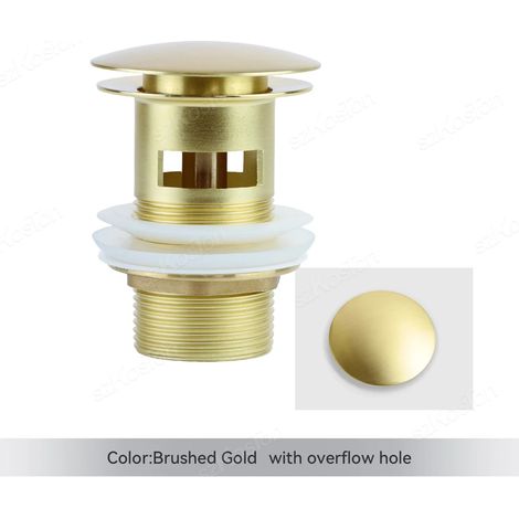 (Brushed Gold Hole)Gold Pop Up Drain Button Bathroom Sink Plug Drainer Siphon Waste Stopper Wash Basin Faucet Accessory Washbasin Pipe Black (1/4)