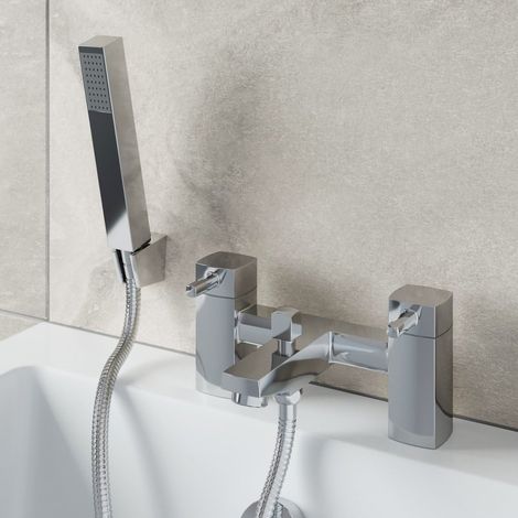 Modern Bathroom Bath Shower Mixer Tap Brass Square Shower Handset Hose Chrome