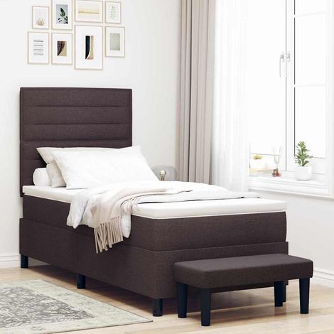 vidaXL Lit à ressorts avec tête de lit Marron foncé 100 x 200 cm tissu (1/5)