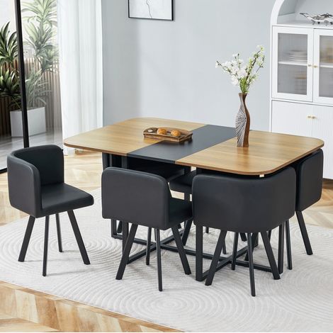Conjunto mesa y sillas extensible para 4 a 6 personas en MDF y metal negro OKMYHOME (1/5)