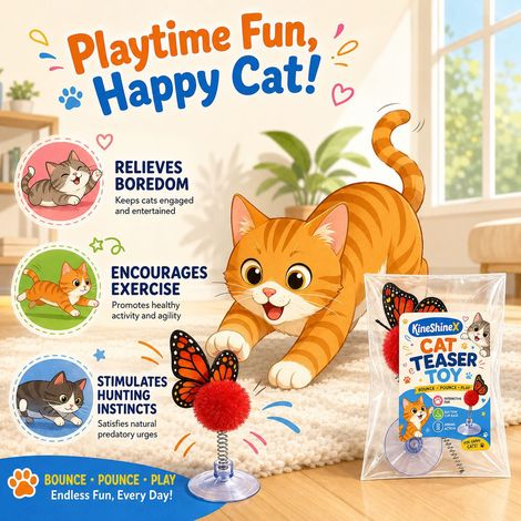 KineShineX Schmetterlingsspielzeug mit Saugnapf für Katzen – Hüpfendes und federndes Katzenspielzeug, Plüschschmetterling gegen Langeweile (1/5)