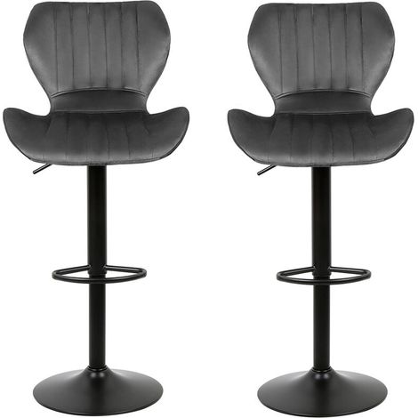 Tabourets de Bar, Lot de 2 chaises Haute,gris foncé Siège pour Cuisine, avec Structure métal, revêtement Velours, Repose-Pieds, Hauteur réglable (1/4)