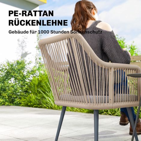 Lot de 2 fauteuils de jardin métalliques gris clair, résistants aux UV et à la pluie, avec coussins d'assise et accoudoirs, capacité de charge max 120 kg. (1/4)