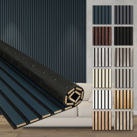 HEXIM Lamellen Akustikpaneele 1,67 m² flexible Wandpaneele 278x60cm MDF Wandverkleidung schalldämmend: Ocean - AP04, 6 Paneele - 10.02m² (1/5)