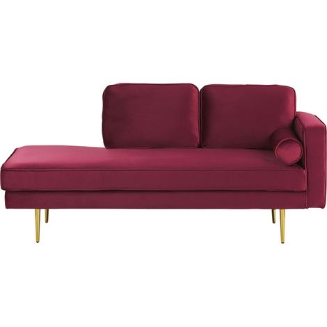 Chaise Longue Versione Destra Velluto Rosso Scuro Piedi in Metallo Miramas