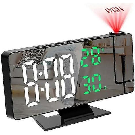 Réveil numérique à projection LED avec fonctions température, date et snooze  projecteur de plafond (blanc). (1/5)