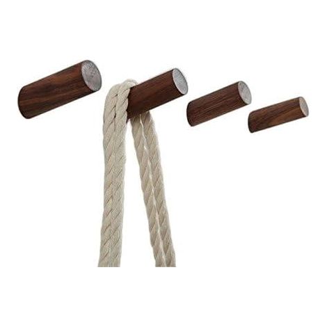 Lot de 4 crochets muraux, Bois, 8 cm, Marron (1/4)