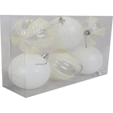 Set di 6 palline di plastica trasparente con glitter bianco, 8 cm (1/2)