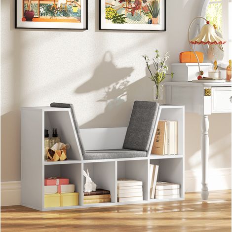 Libreria con cuscino, scaffale contenitore a 6 scomparti, bianco, 105 x 30 x 63 cm, OKWISH (1/5)