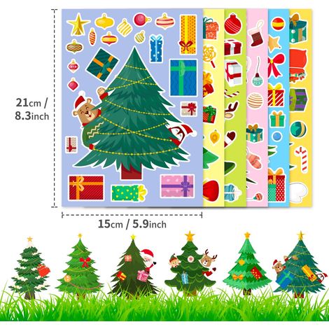 Autocollants Puzzle Échange De Visages - Noël - Dessin Animé - Décoration Arbre De Noël Et Cartes - 6 Pièces (1/5)