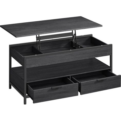 Vasagle – Table basse relevable – Acier et aggloméré – Dimensions 50x100cm – Hauteur ajustable 48-63cm – Rangement avec tiroirs et compartiments cachés
