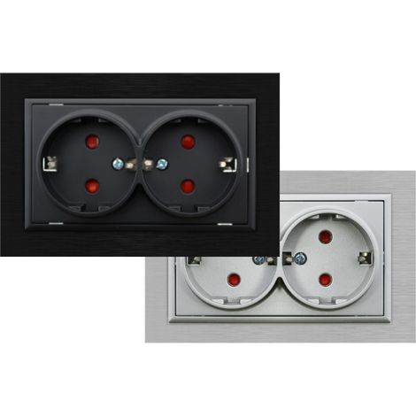 Prise encastrée double type Schuko - FL Noir - Ledme - FL-15-B (1/5)