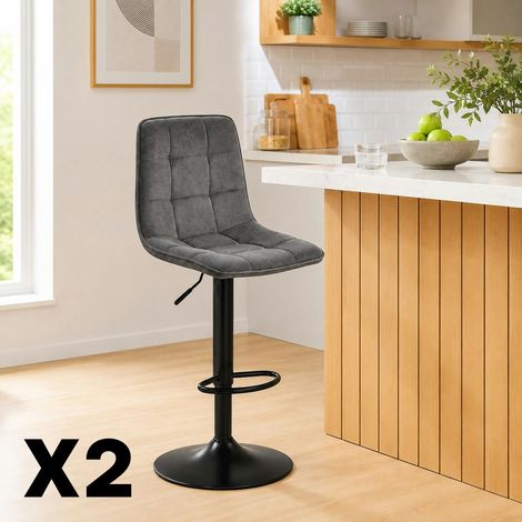Tabouret de bar réglable tissu gris foncé damier (lot de 2) LORA