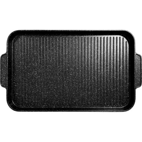 TrAdE Shop Traesio - Piastra Grill Con 2 Manici Fondo Induzione Rivestimento Antiaderente Effetto Pietra 45x28cm - (1/3)
