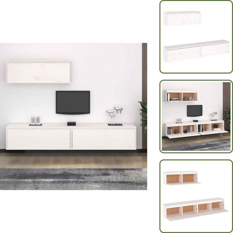 Ensemble de meubles TV 3 pcs blanc bois massif de pin - Meuble Tv - Meuble Suspendu - Rangement Mural - Bibliothèque Murale - Décoration Murale (1/5)