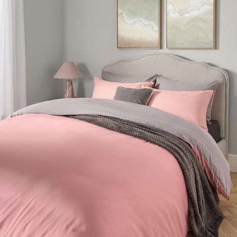 Parure de lit Unie avec Housse de Couette et taie d'oreiller, Rose pâle, Gris - King Size (1/5)