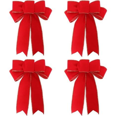 Lot de 4 nœuds, décoration de Noël avec un grand nœud rouge, grand nœud, couronne décorative pour porte d'entrée et porte de cheminée (1/5)