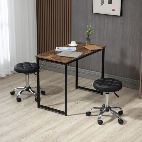 Set de 2 taburetes de salón Ø35.5x48-63 cm negro en cuero sintético regulables con ruedas (1/5)