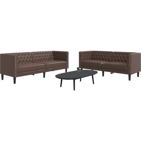 Ensemble de canapé Chesterfield 2 pcs marron similicuir