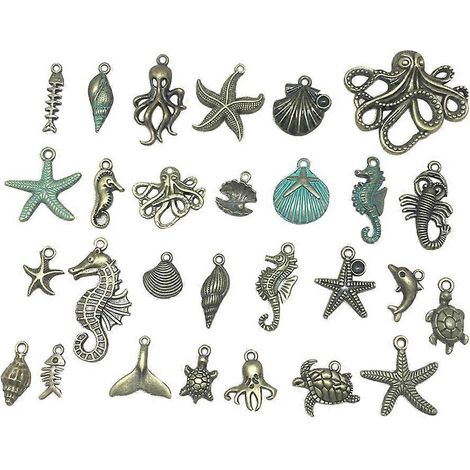 56 breloques pour la création de bijoux, motifs animaux marins, en métal lisse, pendentifs, pour la fabrication de colliers et bracelets (bronze antique).