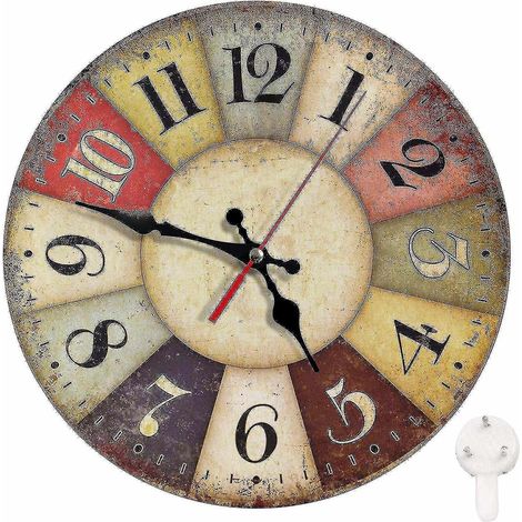 Geräuschlose runde Wanduhr im Vintage-Landhausstil aus Holz, Dekoration für Ihr Zuhause (1/3)