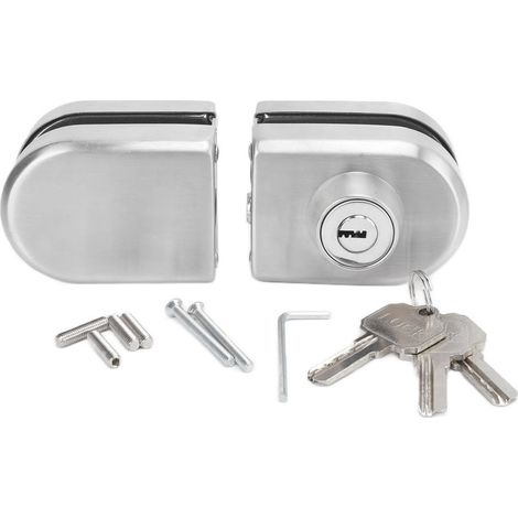serrure de porte-Serrure à poussoir pour porte vitrée sans cadre, en acier inoxydable, système double avec 3 clés, pour porte coulissante 10-12mm (1/4)