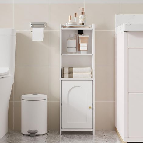 Meuble de Salle de Bain, Meuble de Rangement avec Portes, Armoire d’Angle avec Étagères Réglables, Armoire de Toilette, Blanc (1/5)
