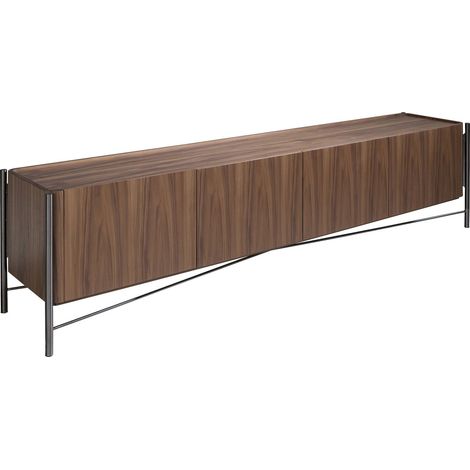 Meuble TV design Angel Cerda en noyer et acier - Noyer sombre et acier inoxydable brossé (1/5)