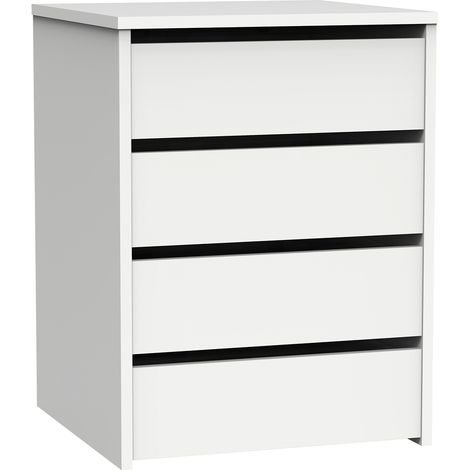 Pegane – Commode moderne 4 tiroirs – Panneaux de particules et mélamine haute densité – Dimensions 61x46x45 cm – Coloris blanc brillant