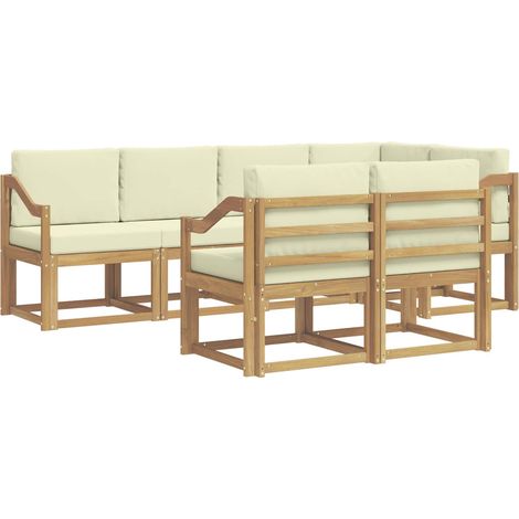 Outdoor-Sofagarnitur mit Kissen 7 pcs Weiß und Creme Polyester vidaXL