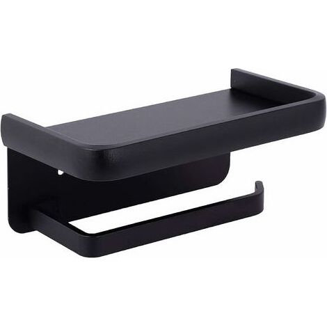VURAHOME - Porte Papier Toilette Mural Support Papier Rouleau Aluminium Derouleur Papier WC avec Étagère de Rangement Noir (1/5)