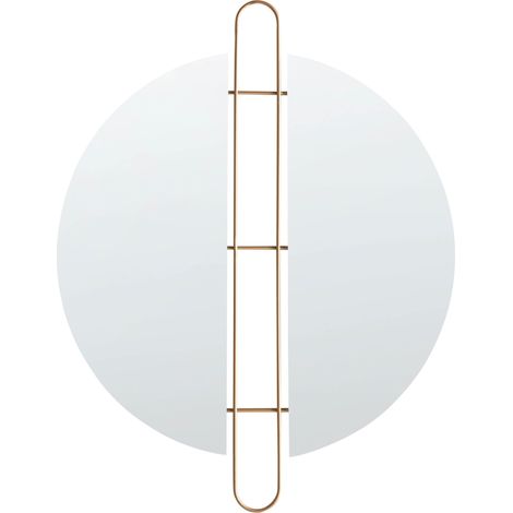 Moderno Specchio da Parete con Struttura in Metallo ø 52 cm Dorato Attin