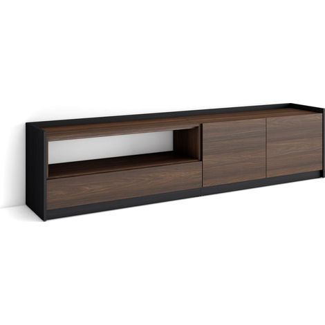 Skraut Home - TV-Schrank, Lowboard, 207x37x50cm, Für TV-Geräte bis zu 80", Fernsehtisch, Dunkler Eiche und Schwarz