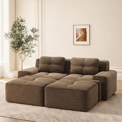 Canapé modulaire en velours côtelé marron 3 modules en U (1/5)