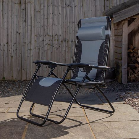 Luxury Padded Multi Position Zero Gravity Garden Relaxer Chair Lounger in Grey & Black (1/5)