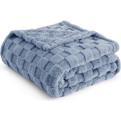 LaBlanc - Manta acogedora, suave y esponjosa, de forro polar, a cuadros, suave, cálida y cómoda, para sofá, cama, azul, 150 x 200 cm (1/5)