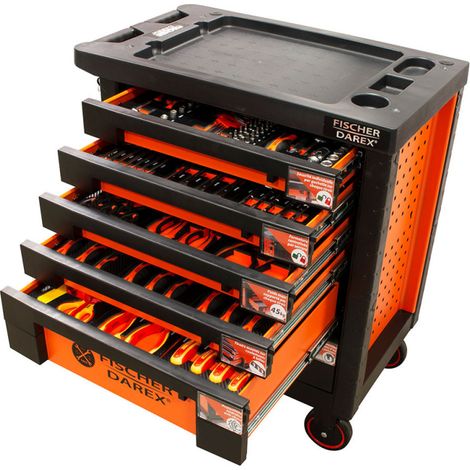 Fischer Darex – Servante d'atelier 6 tiroirs – Charge maximale 700kg – Dimensions 460x780x900mm – Verrouillable avec clés – Roues pivotantes et fixes (1/5)
