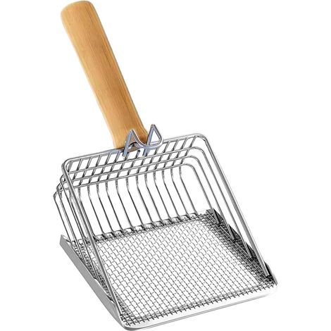 Pelle à litière pour chat, lot de 2, en acier inoxydable, avec 2 crochets, adaptée à tous types de litière, terre, sable, cailloux, compost, terre de jardin (maille de 3,8 mm). (1/5)