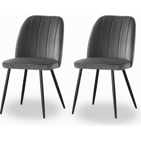 AINPECCA 2X Dining Chairs Padded Seat Metal Leg Kitchen Chair Home Office Room Grey