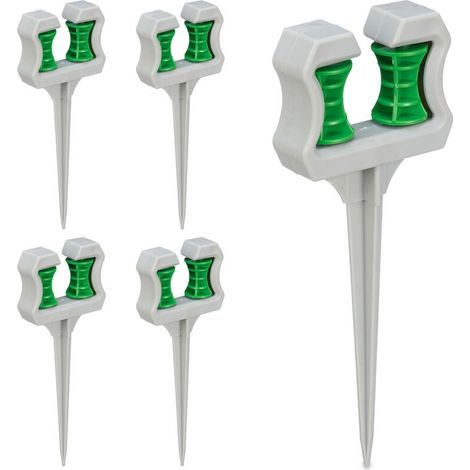 Relaxdays Support pour le tuyau d’arrosage, en lot de 5, forme pointue, H x L x P : 26 x 10 x 3,5 cm, gris et vert (1/5)