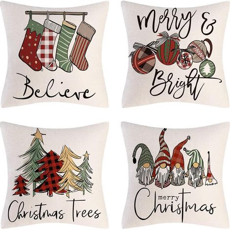 Juego de 4 fundas de cojín decorativas navideñas, 45 x 45 cm - Colección Navidad - Funda de cojín cuadrada personalizada con cremallera (1/5)