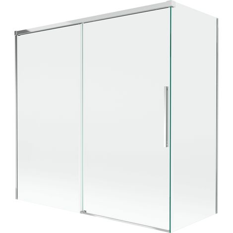 Mexen Rox paravento per vasca da bagno a 2 ante scorrevoli 160 + 70 x 150 cm, trasparente, bianco - 8C9-160-070-20-00