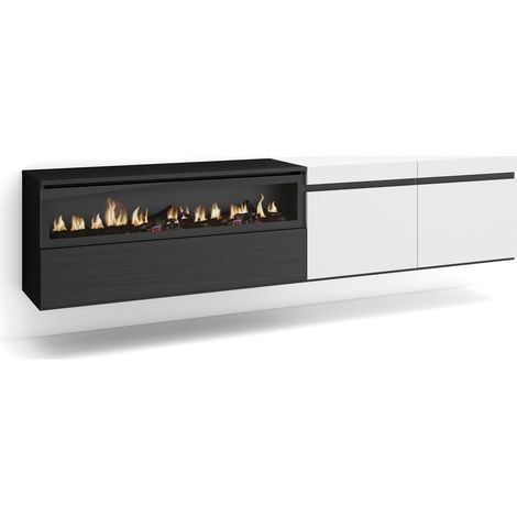 Skraut Home Mobile TV Soggiorno Ampio spazio a disposizione 200x45x35cm Per TV fino a 80" Camino elettrico Sospeso, da appendere Stile moderno Bianco e nero (1/5)