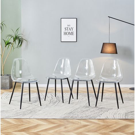 Transparente Esszimmerstühle, 4er-Set, Kunststoffsitz, schwarze Metallbeine HAVRYA (1/5)