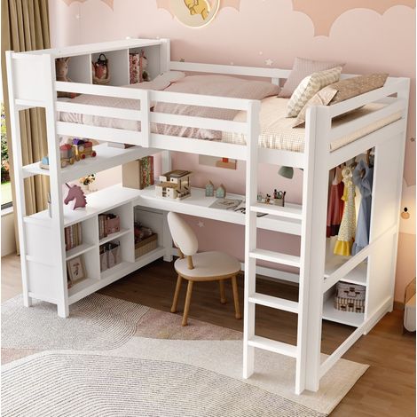 Letto a soppalco con scrivania e armadio 140x200 DESVIAE (1/5)